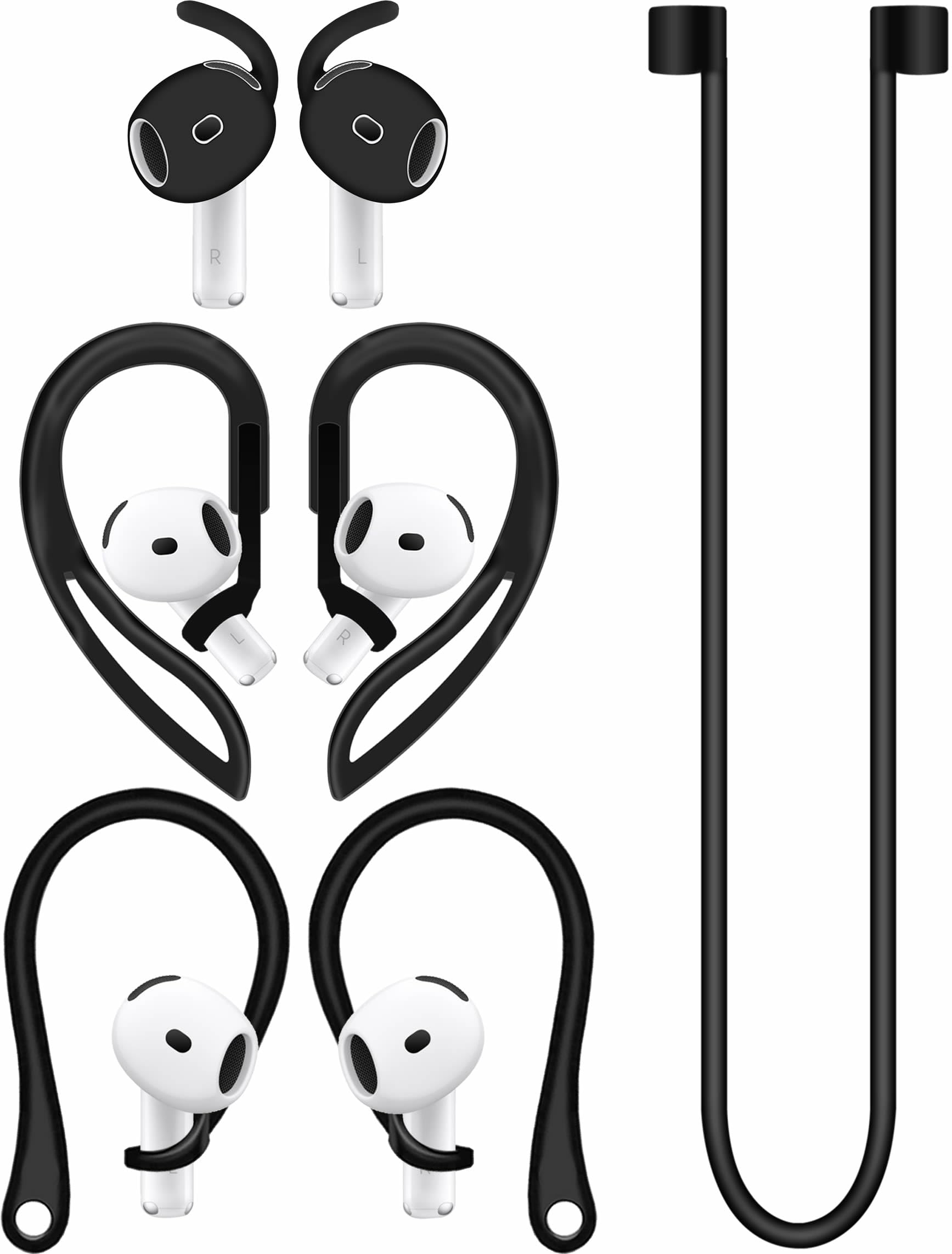 A-Focus Anti-Rutsch-Set für AirPods 4, Silikon, verstellbarer Ohrbügel, ergonomisches Design, Flügelspitze, Ohrbügel, Sport-Kopfhörer, Zubehör, kompatibel mit AirPods 4. Generation, Schwarz