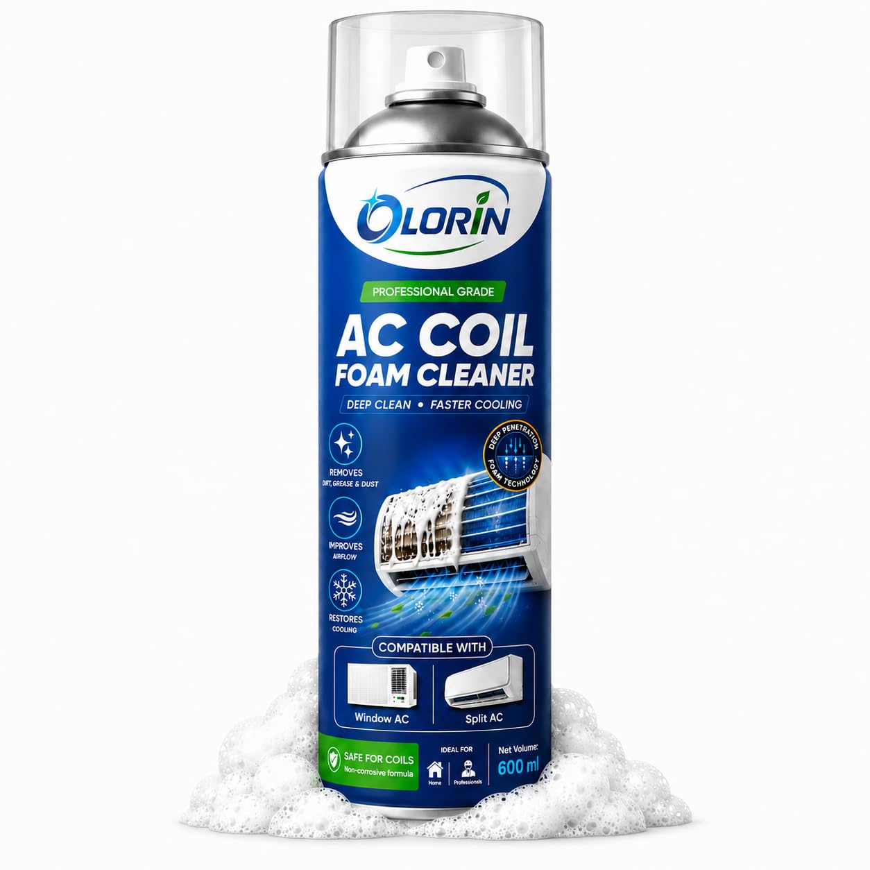 Olorin AC Coil Foam Cleaner Spray 600ml | Deep-Cleaning Foam For Split & Window ACs | Removes Dirt, Dust & Grease From AC Coils | Improves Airflow & Cooling | Safe For Aluminium & Copper Coils | Deep Penetrating Foam Technology Helps Improve Airflow & Supports Cooling Performance-picture-16