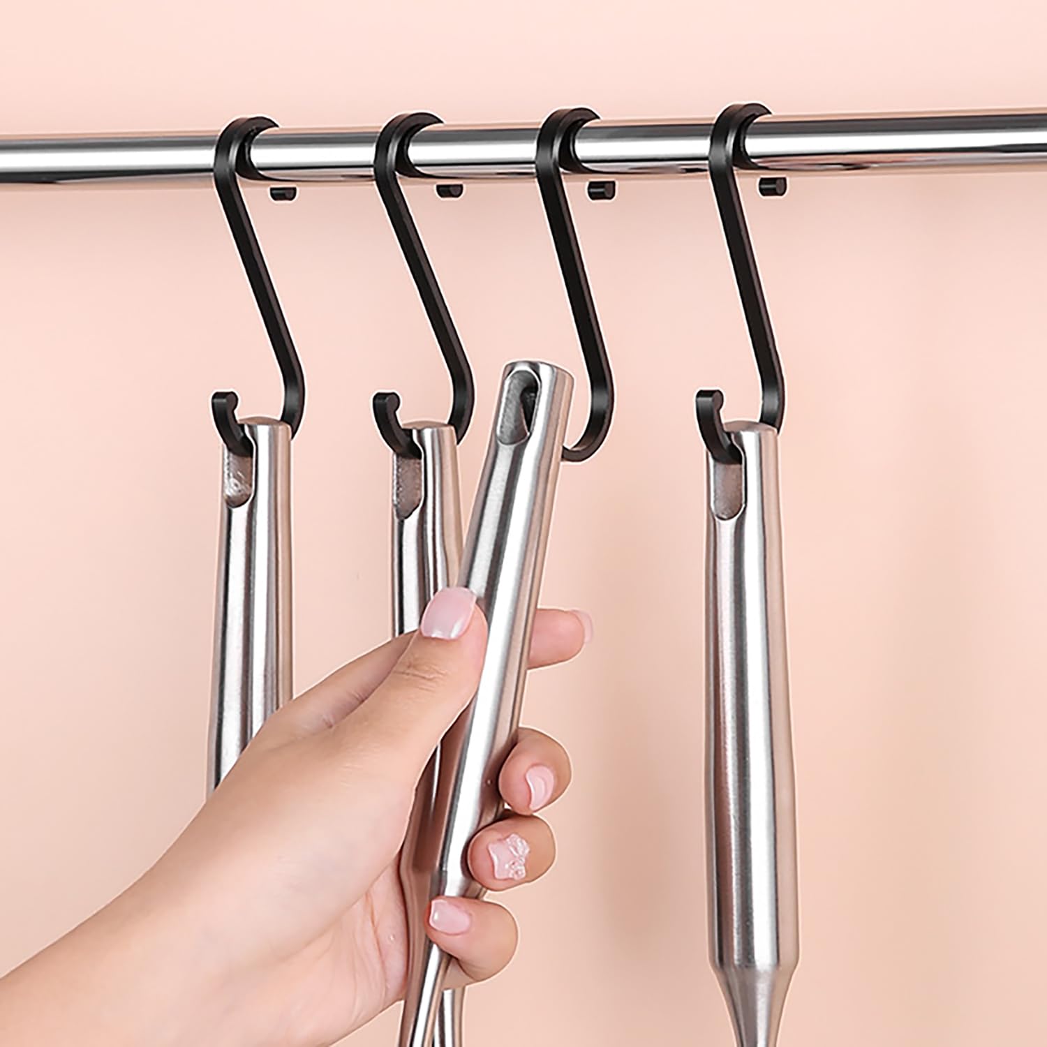 Ganchos En Forma De S De Aluminio 12 Piezas Multifuncionales Para Colgar Macetas Y Sartenes Negro