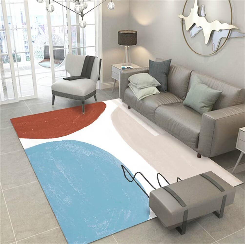 Tapis doux salon et chambre ado bleu grand format lavable 160x210