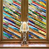 SUNBABY Stained Glass Window Flim:3D Decorative Windows Privacy Film, Two Way Day and Night Vintage Windows Decals,Non-Adhesive Heat Control Anti UV Vinyl Static Clings,16.9 x 39.4 Inches