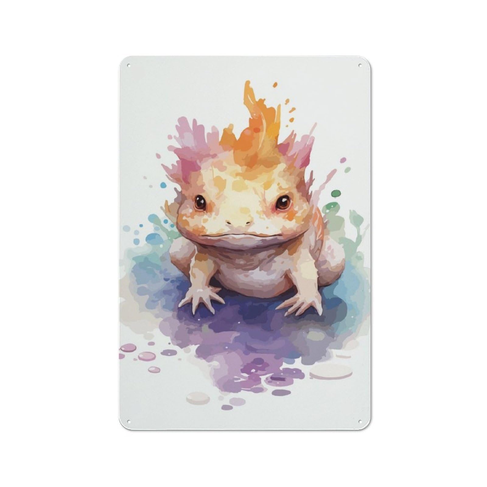 Junmoney Cute Axolotl Watercolor Rustic Metal Sign 30X20cm Featuring For Garage Wall, Suited To Garage Decor Collectors