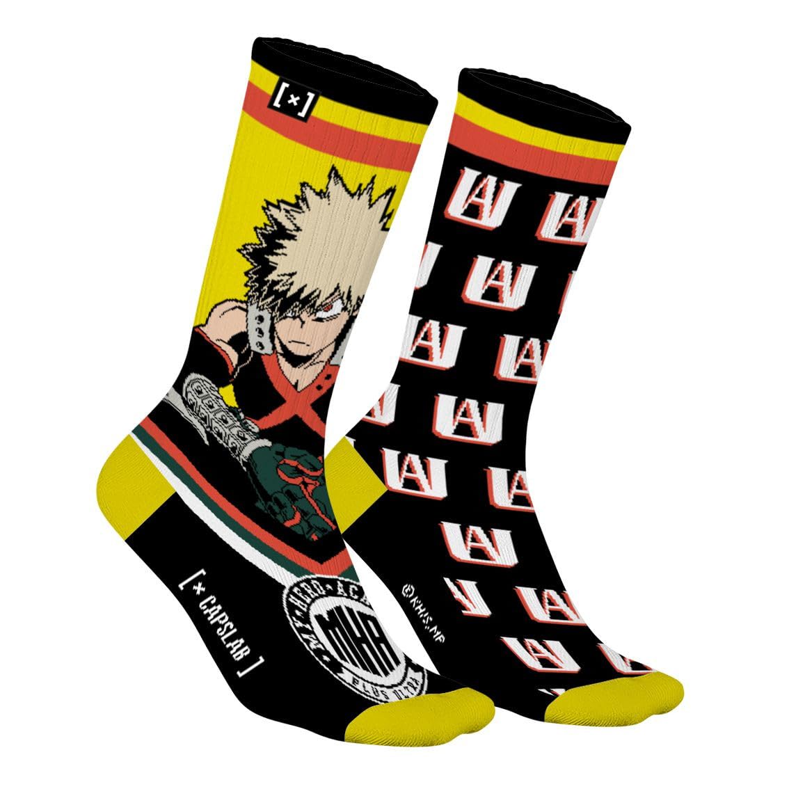 My Hero Academia Men's Cotton Socks, 1 Pair of Novelty Socks Bakugou, Black, 43-46