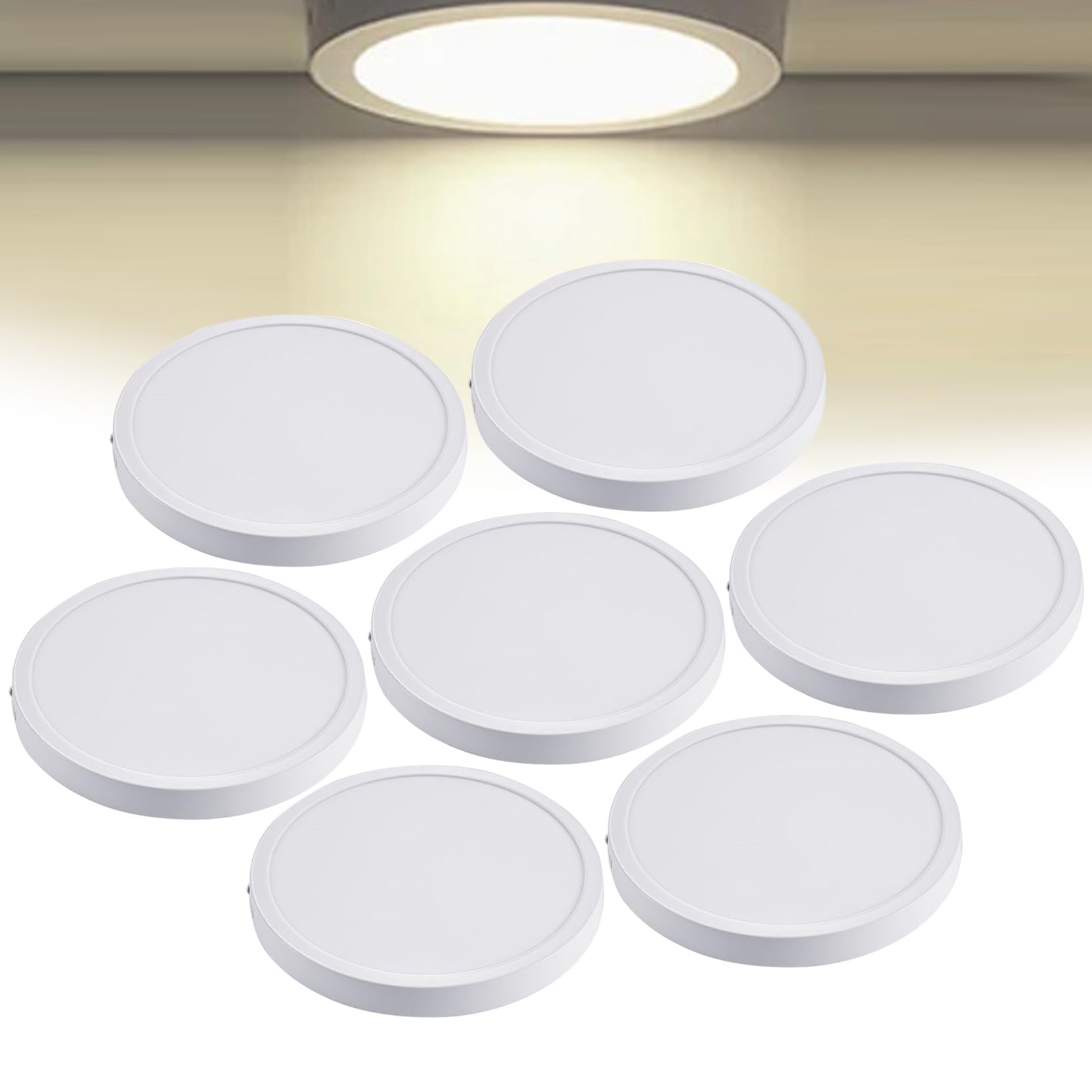 Lot de 7 plafonniers encastrés à DEL 24 W, 28 cm, 4 000 K 1920 lm, éclairage ultra fin pour bureau, cuisine, porche