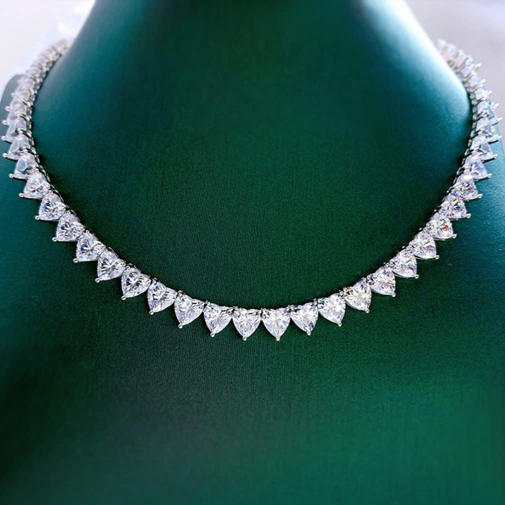 Collar de Cadena de Piedras Preciosas de moissanita con Corte de corazón de Plata de Ley 925 de 6 * 7 MM para Mujer