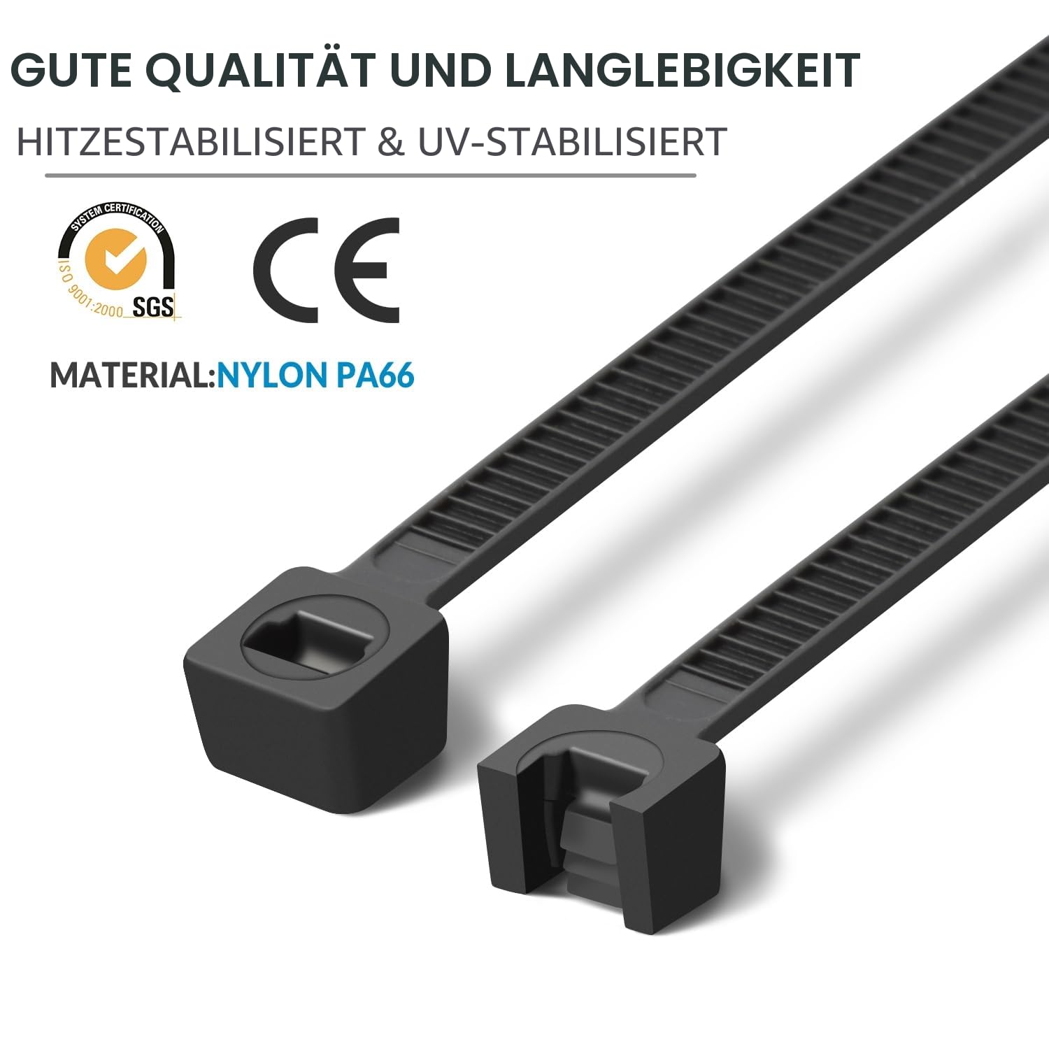 XINGO 1200 Stück Kabelbinder Schwarz, 300mm x 5.8mm, 34 kg Zugfestigkeit, UV-beständig, Selbstsichernde Kabelbinder für drinnen und drauße