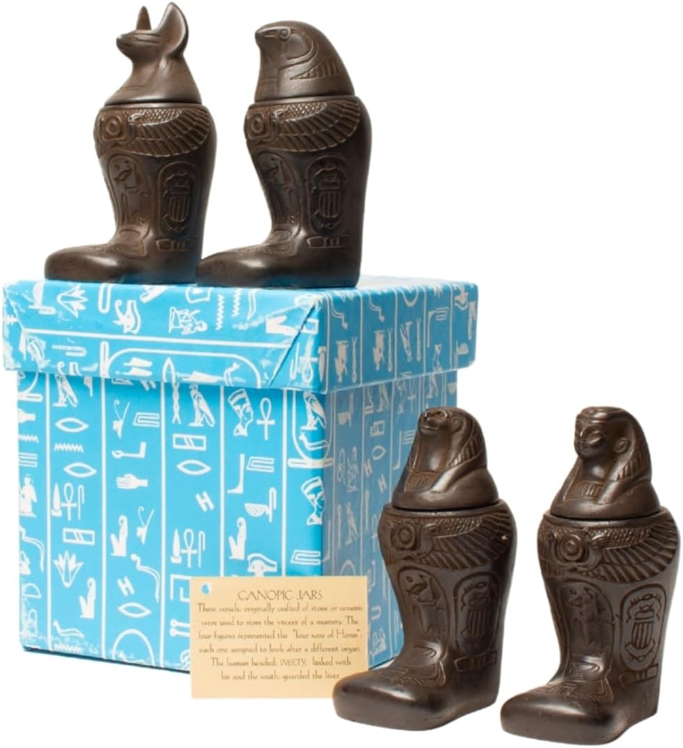 Discoveries Egyptian Imports - Footed Canopic Jars Black Matte - Set of 4-4" - Made in Egypt