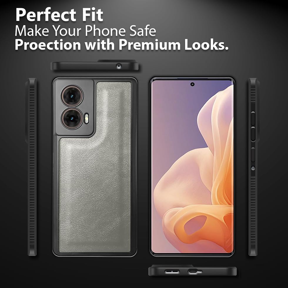 Image of Fashionury Premium PU Leather Back Cover for Motorola G96 5G / Motorola Edge 50 Fusion /Motorola G85 5G | Soft Touch Finish | Camera & Screen Protection | Anti Fingerprint Shockproof Case (Gray)