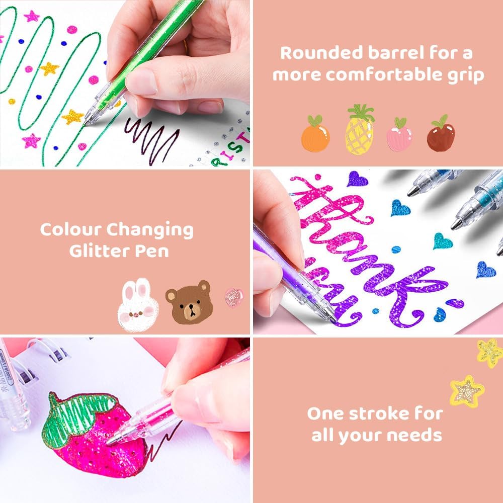 Lot de 18 stylos à encre gel à paillettes pour livres de coloriage avec recharges, stylos à gel colorés pour enfants et adultes (18 pièces)