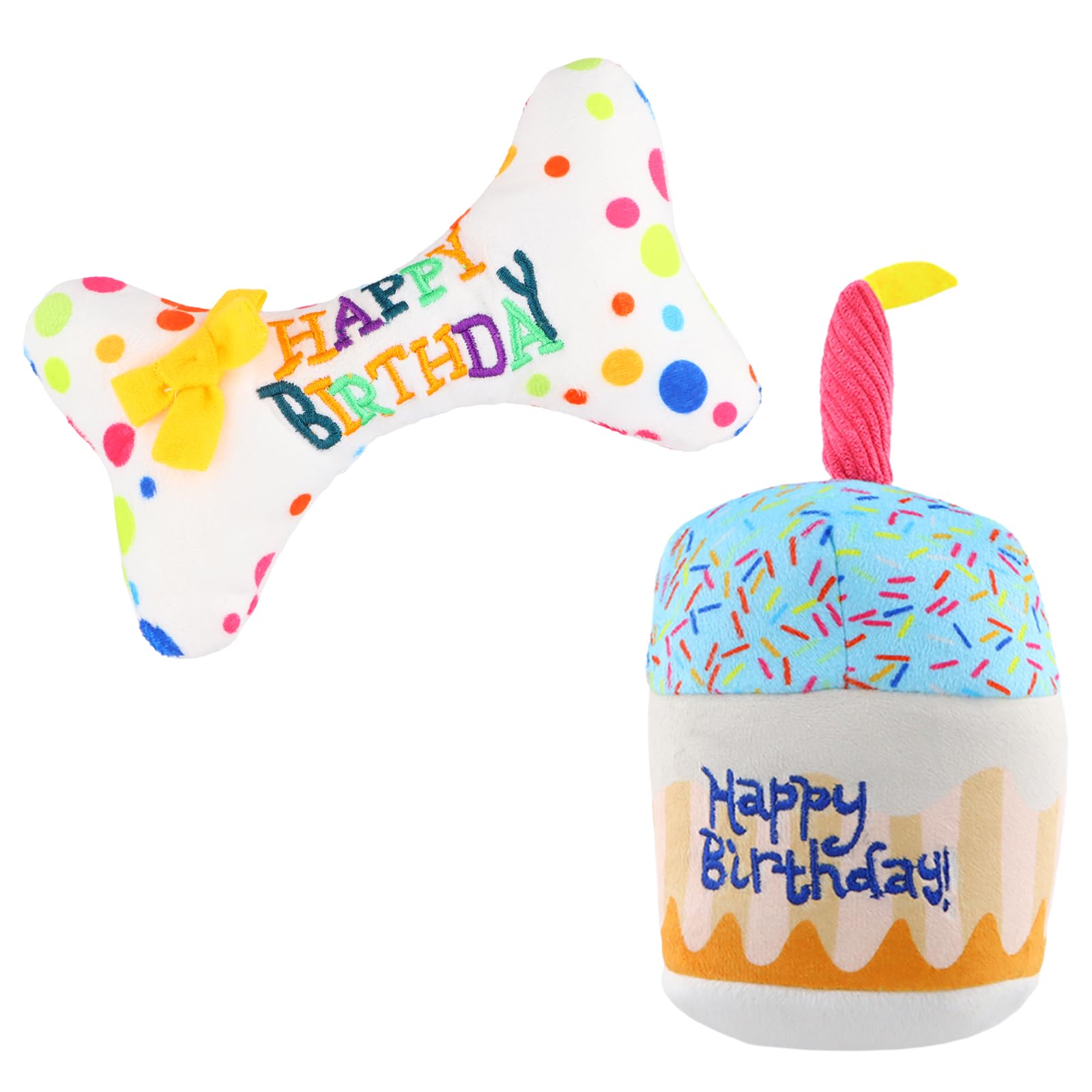 Merzio 2 PCS Dog Birthday Toy Set, Soft Comfortable and Durable Dog Birthday Plush Toy, Dog Cake Birthday for Dogs, Squeaky Birthday Fun Gifts for Dogs
