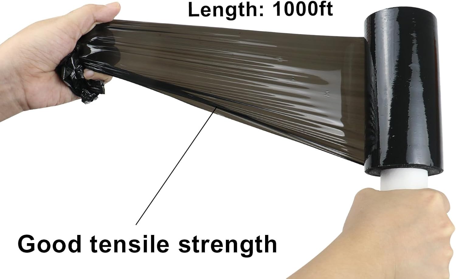 BOMEI PACK 3 Roll Industrial Black Mini Stretch Wrap Roll with Handle 5" x 1000Feet 80 Gauge, Heavy Duty Durable Self-Adhering Plastic Wrap for Packing, Moving
