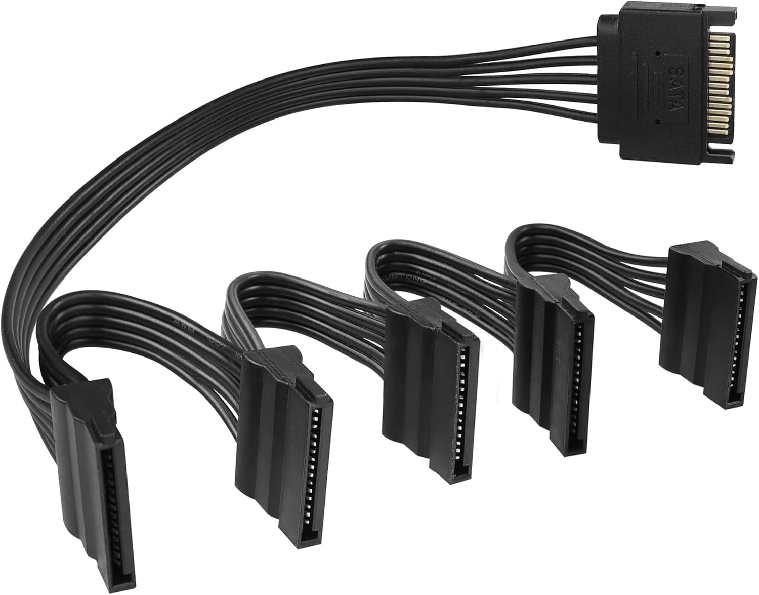 SATA Power Splitter Cable 5 Way, 15 Pin 1 Male to 5 Female Splitter for HDD SSD Optical Drives, sata Power Connector Supply Extension Cable 1.96FT Black