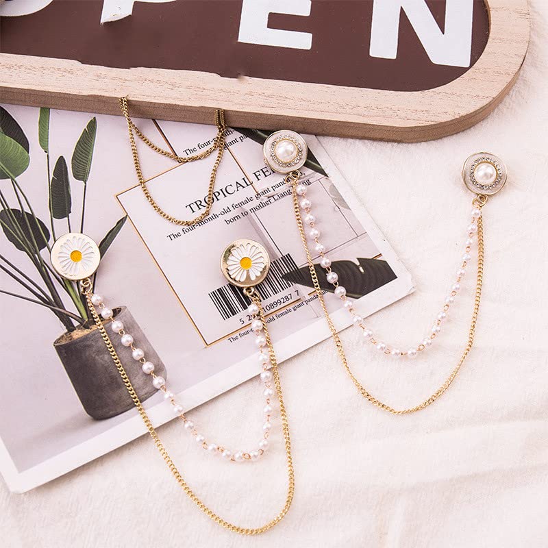 Image of Vintage Sweater Shawl Chain Brooch for Women Clips Antique Cardigan Clip Collar Holders Decorations Dress Sweater Collar Brooch Pins Girls Straps anti-slip chain
