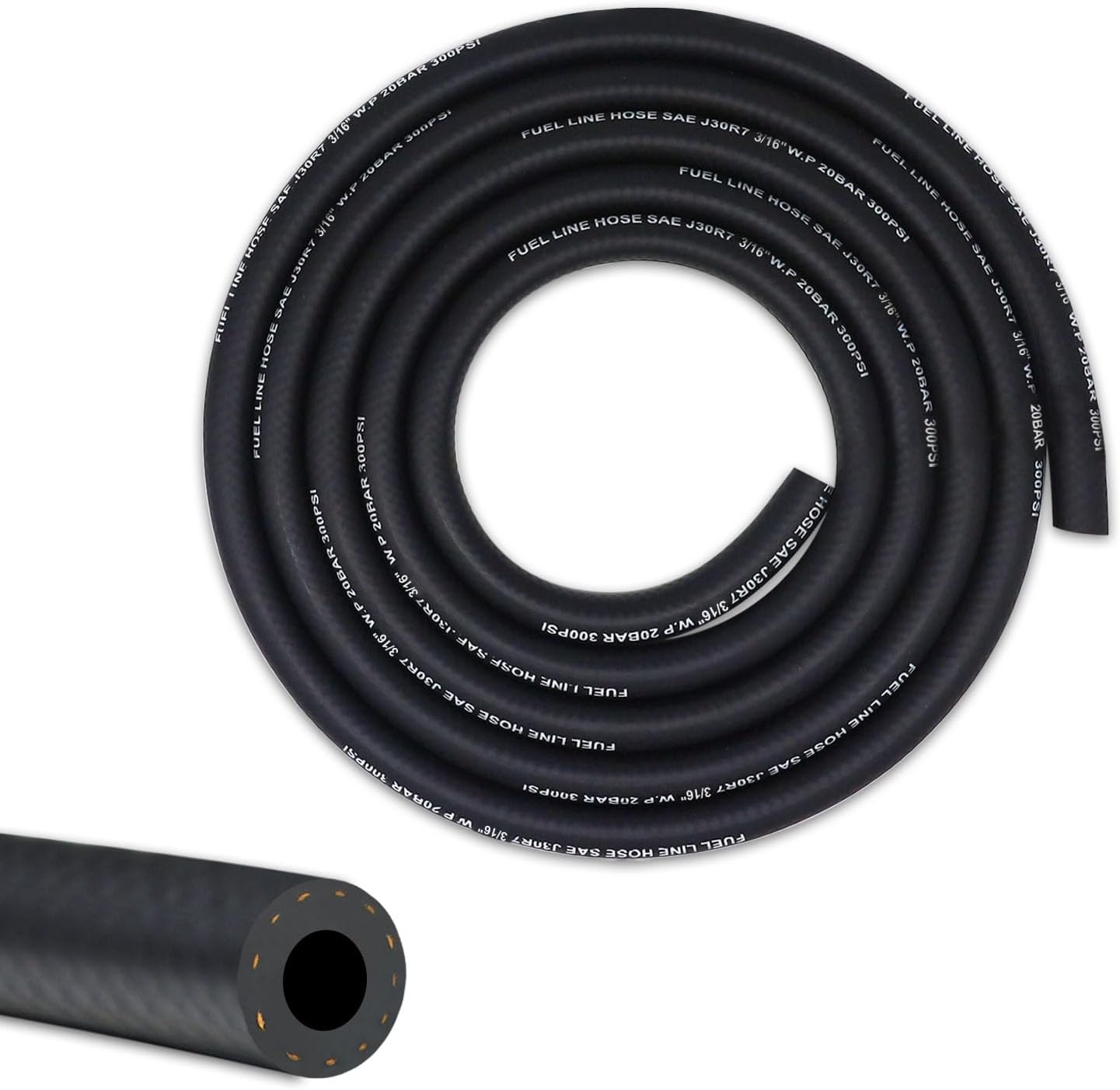 5/16 Fuel Hose, 10 Feet NBR Rubber Gasoline Tube with 10 PCS Stainless Steel Clamps, Fuel Line Kit