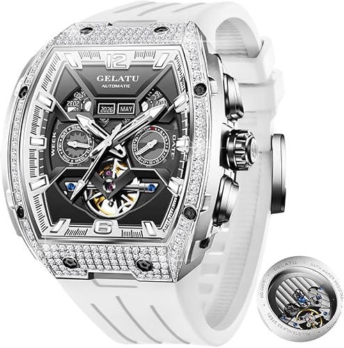 OLEVS GELATU Reloj para Hombre Automático Juego de Relojes Esqueleto Mecánico Resistente al Agua 50M con Cristal de Zafiro Cuadrado Relojes
