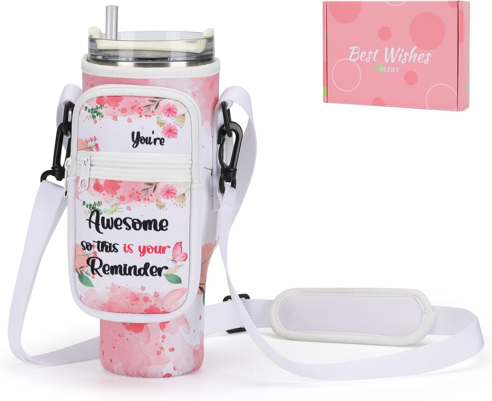 Water Bottle Carrier Bag for Stanley 40/30 oz Tumbler with Phone Pocket Neoprene Water Bottle Holder with Shoulder & Handheld Strap Stanley Cup Accessories