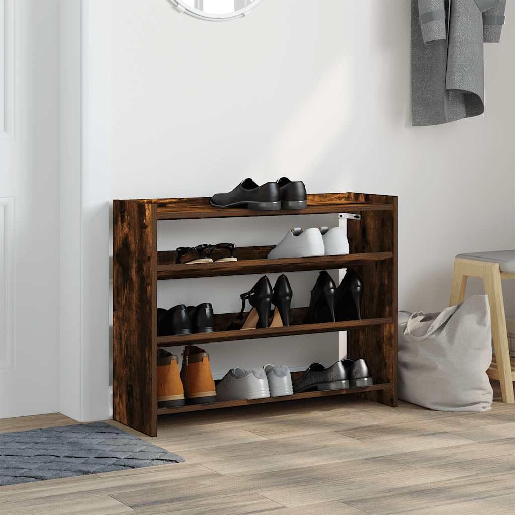 Schuhregal Räuchereiche Holzwerkstoff 80x25x62 cm schmal platzsparend mit Mehreren Fächern für Flur Diele Eingangsbereich praktische Aufbewahrung und Ordnung