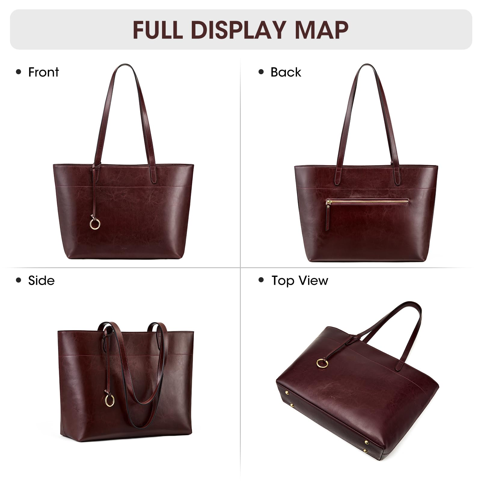 Kattee Bolso de mano vintage de piel auténtica para mujer, grande, con compartimento con cremallera, bolsos de viaje