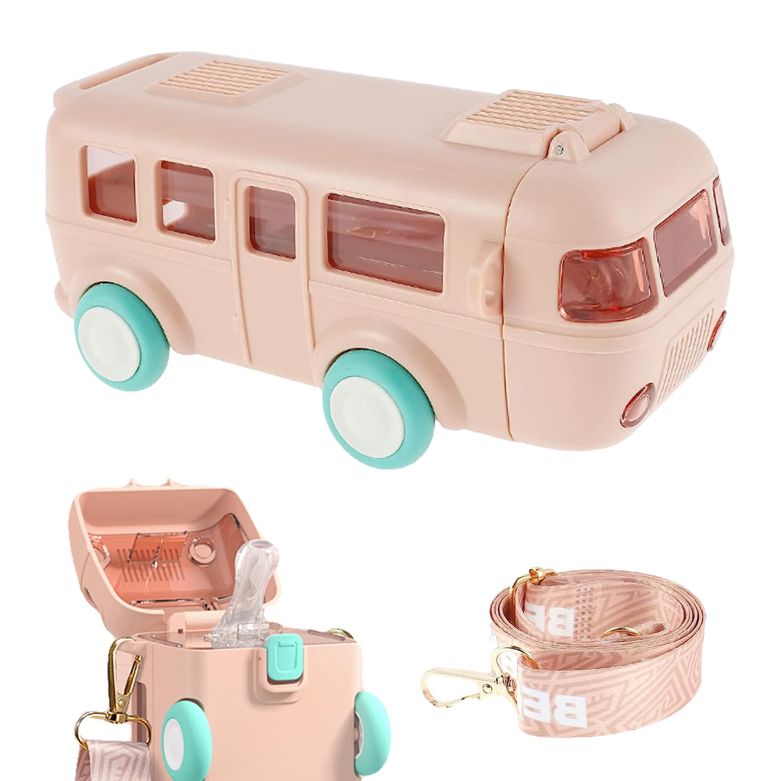 jesinor Car Straw Water Cup, 17oz Bus Water Bottle with Shoulder Strap (Pink)