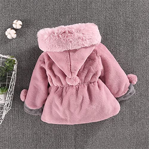 Kids Girls Fleece Hooded Jacket Thick Fluff Long Sleeve Zipper Bowknot Cloak Coat Winter Warm Puffy Outwear2