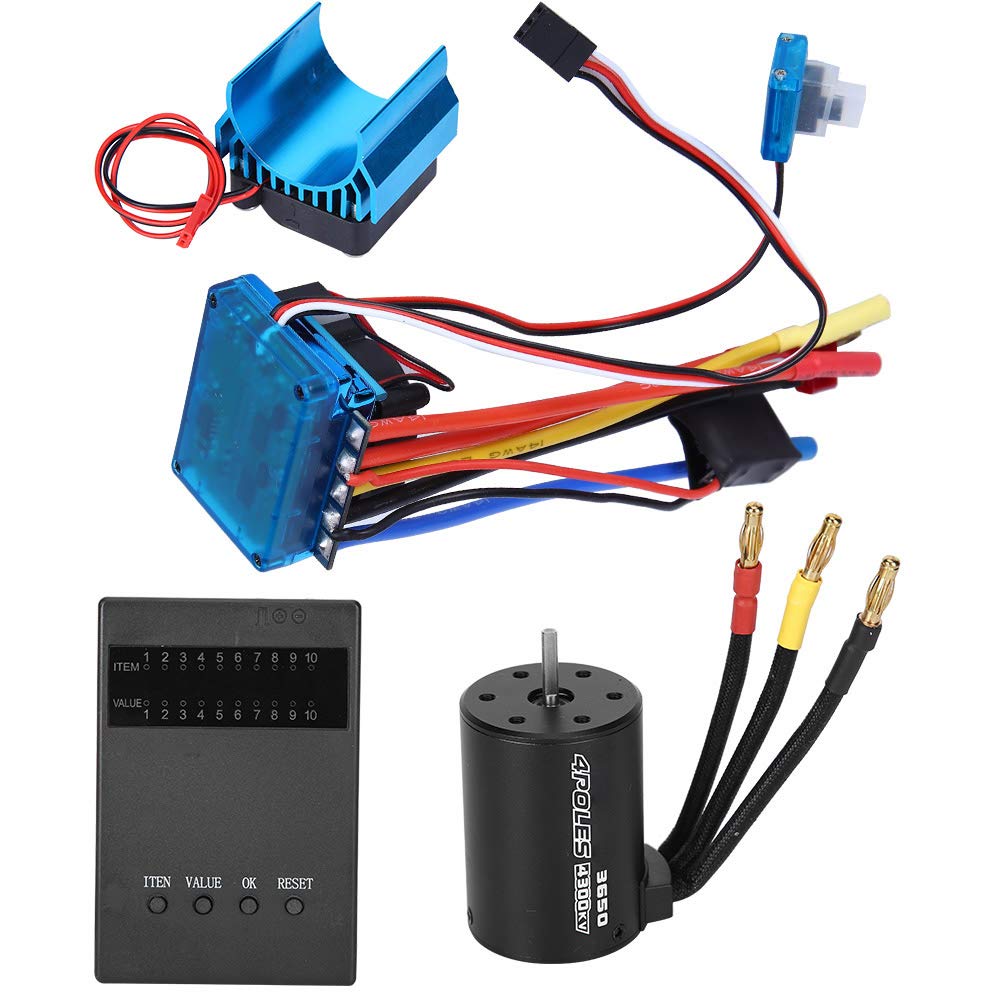 Combo moteur brushless, moteur 3650 4300KV + régulateur de vitesse électronique ESC + dissipateur de chaleur + kit de cartes de programmation convient pour voiture RC 1/10(620A)