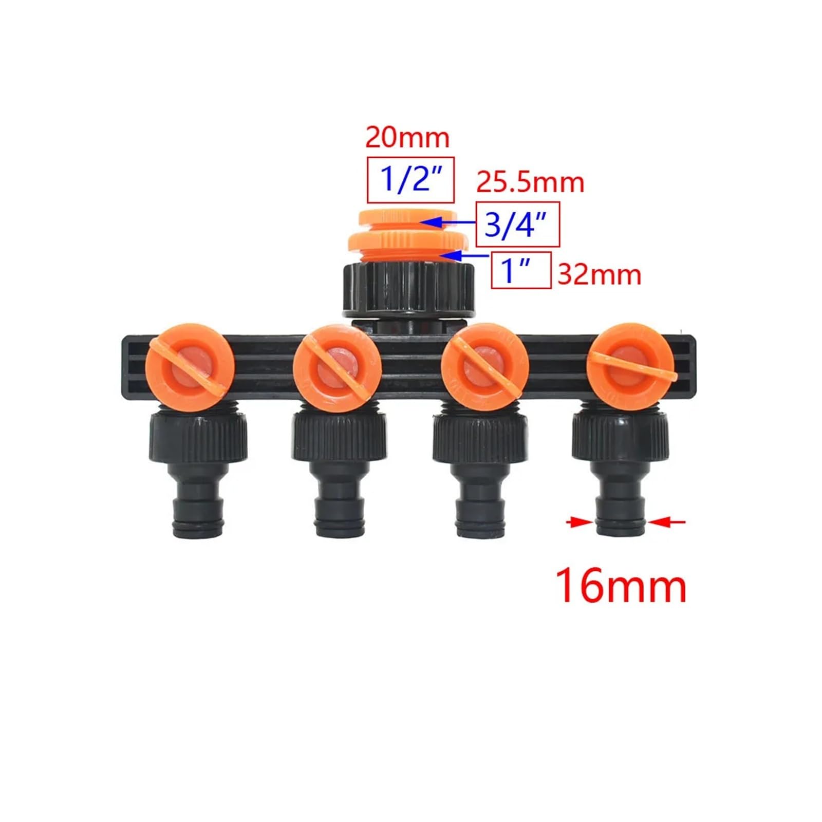 Suministros de jardinería Grifo de jardín de 2/4 vías, rosca hembra de 1/2, 3/4 y 1 pulgada, válvula de riego en Y, divisor de agua, conector rápido de manguera de jardín de 5/8", 1 juego Boquilla(Bla