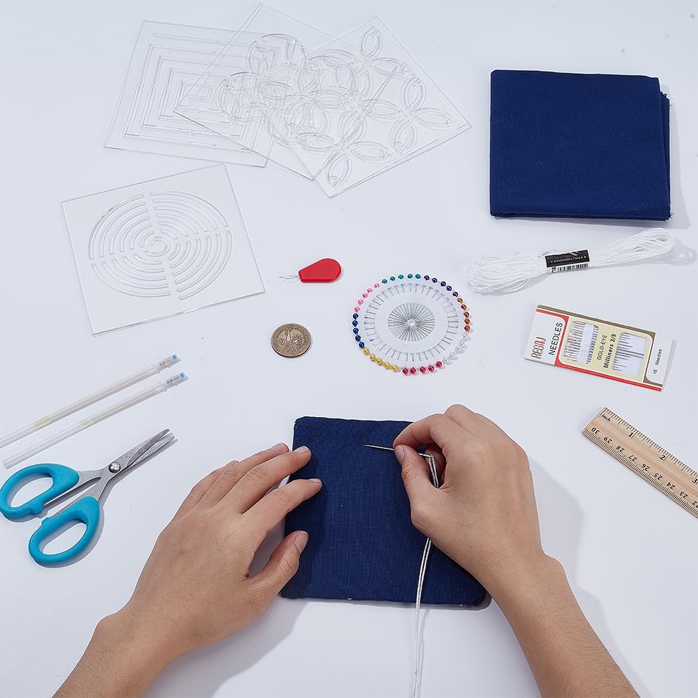 WEBEEDY Kit Sashiko Fai Da Te Per Sottobicchieri – 1 Tappetino Da Tè E 4 Sottobicchieri Con Filato E Aghi, Ricamo Giapponese, Istruzioni Incluse