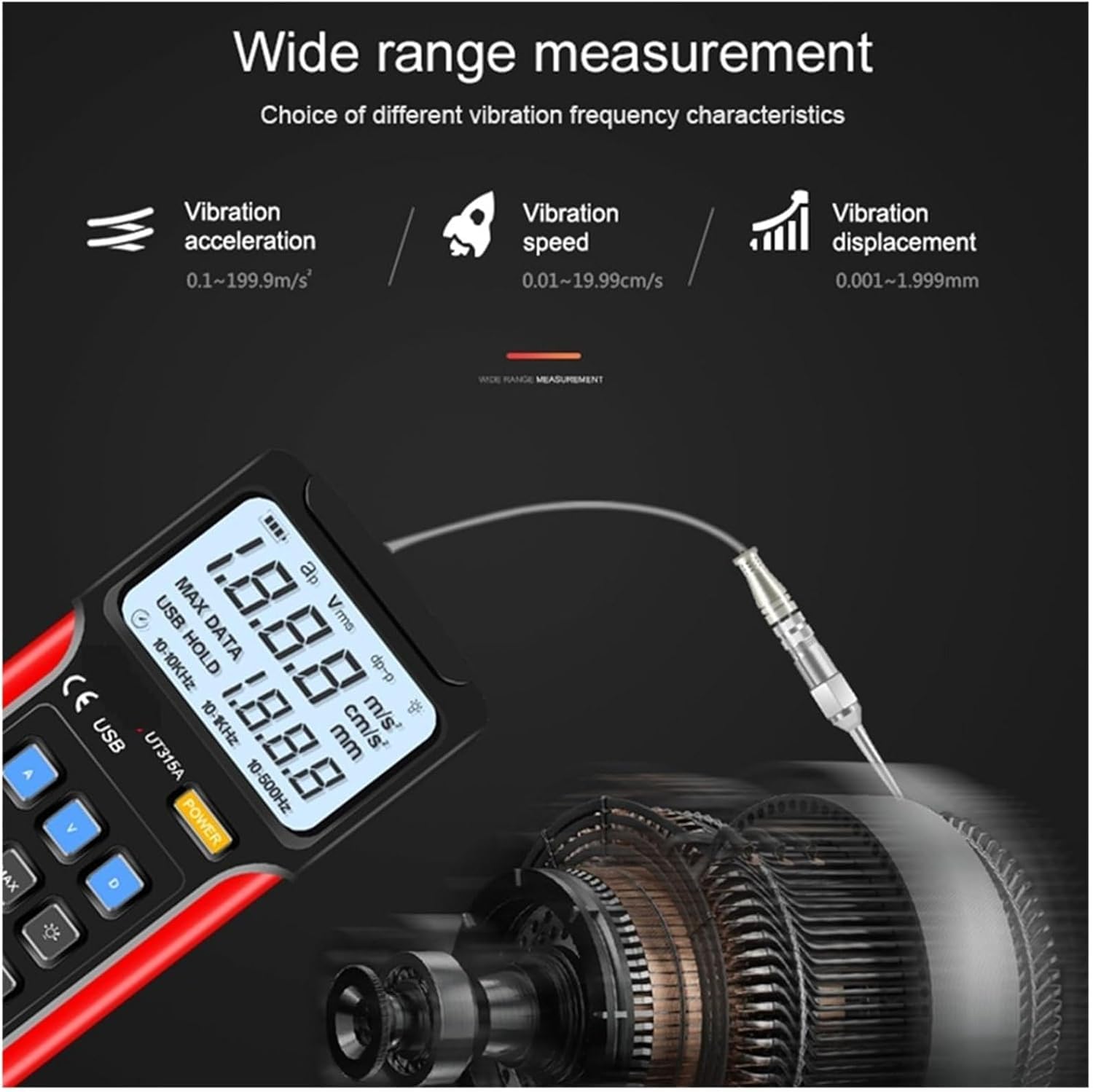 Handvibrationsmessgerät, digitaler Vibrationsanalysator mit LCD-Hintergrundbeleuchtung, USB-Schnittstelle kann Daten speichern, zum Testen von Motoren, Lüftern, Pumpen, Kompressoren