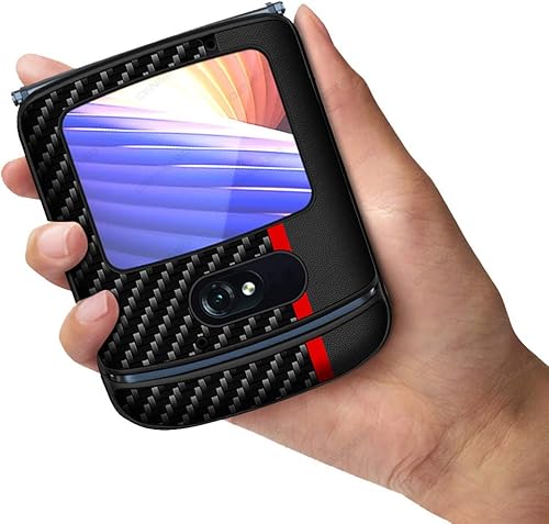 Funda de cuero para Motorola Razr 5G teléfono móvil Flip plegable completa cubierta protectora a prueba de golpes (línea roja fibra)