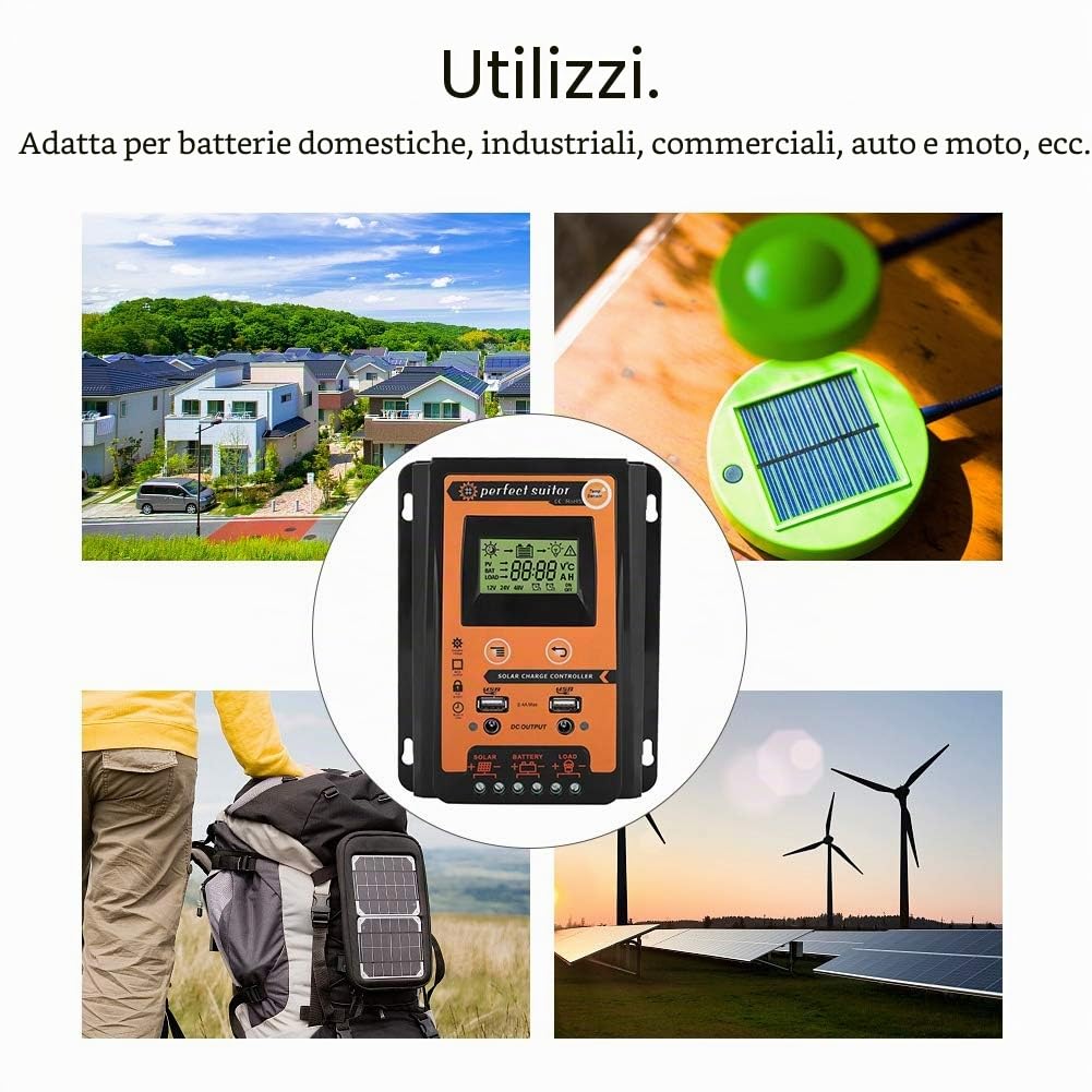 Regolatore di carica solare Pannello solare Regolatore di batteria Doppio display LCD USB 12V/24V 30A50A MPPT(30A)