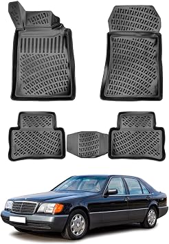 for Mercedes S Serisi W140 Not Long 1991 1992 1993 1994 1995 1996 1997 1998 Premium 3D Custom Floor Mats Cut Rubber Car Mats - Waterproof Odor-Free Non-Slip Front & Rear Floor Liner