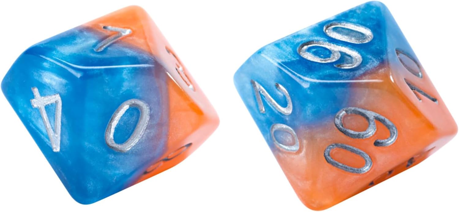 Gate Keeper Games and Dice: Halfsies Dice: Fire & Dice - 7pc Set, Flame Orange & Frost Blue, Pearlescent Swirl, 7 Resin Dice for Role Playing Games