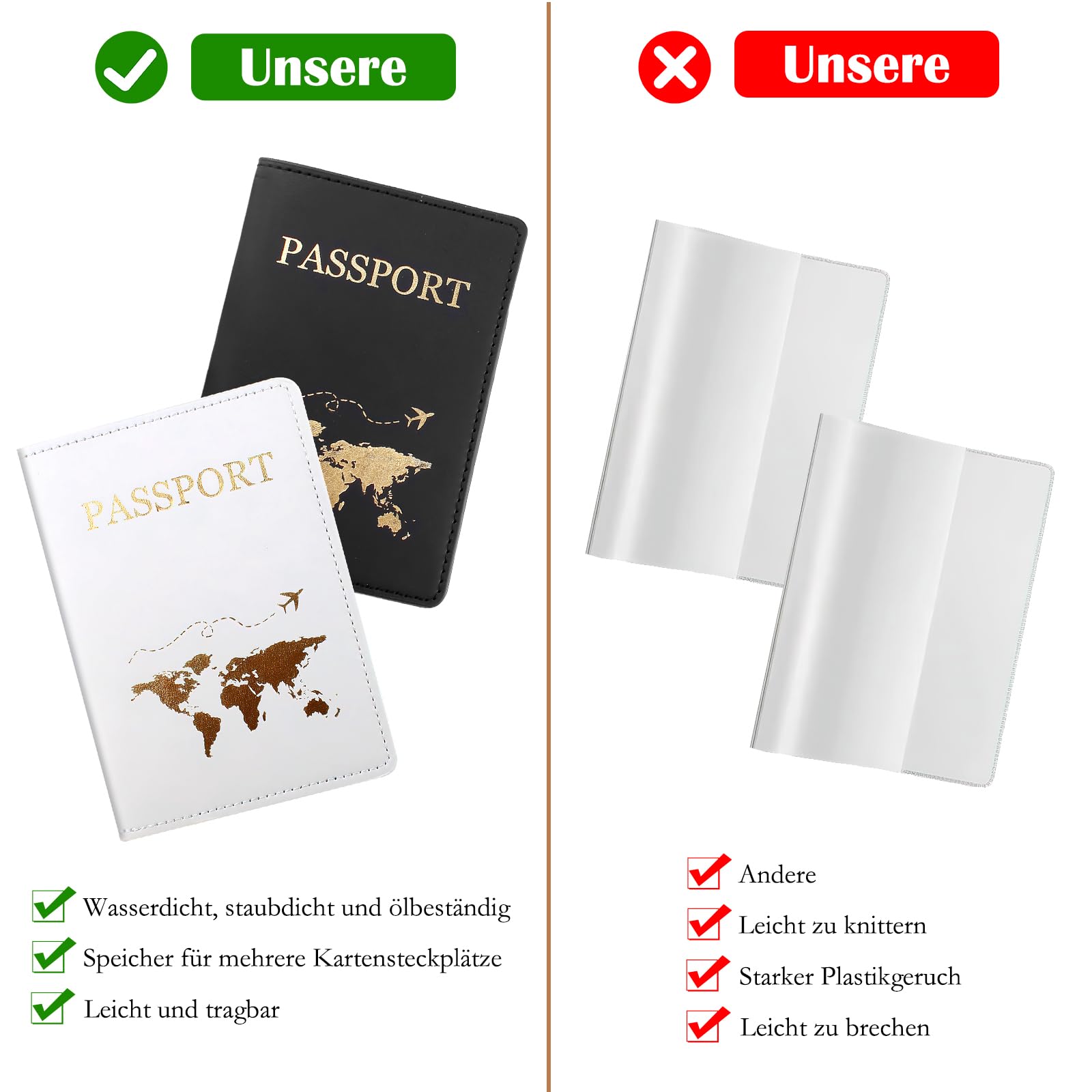 Etui na paszport, skóra PU, etui na paszport, czarno-białe, spersonalizowane etui na paszport, portfel podróżny, podwójny rękaw na paszport, ochraniacz na paszport, kartę pokładową, 2 szt, Czarny
