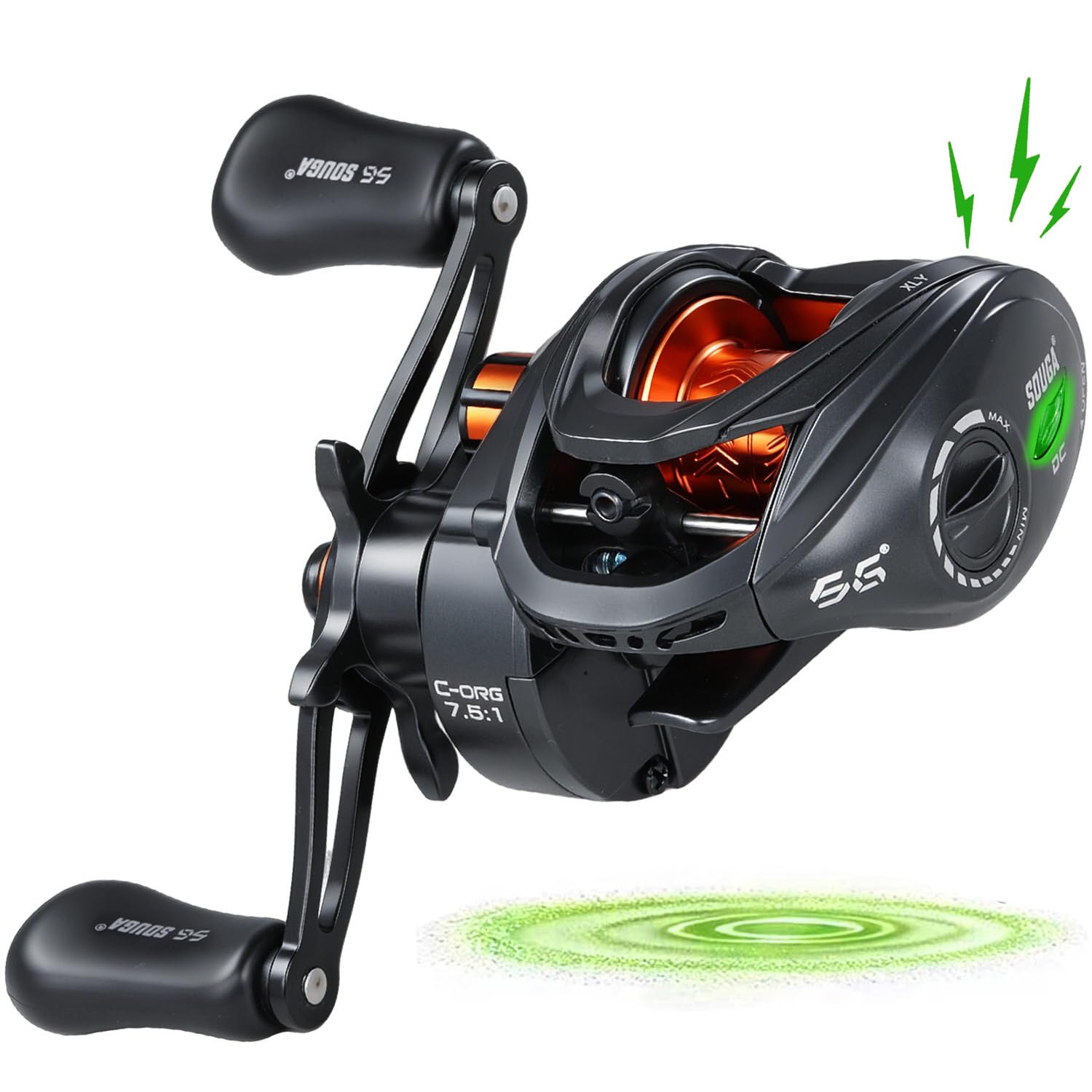 SOUGA DC Baitcaster Reel, Smart Digital Anti Backlash Baitcasting Reel, 7.5:1 High Speed, 8+1 Bearings, 18LB Max Drag, CNC Aluminum Spool, Line Out Alarm, Low Profile Fishing Reel for Bass & Beginners