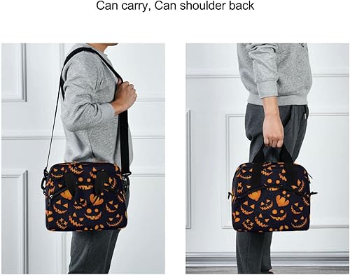 Miniatura 6 de Bolsa de almuerzo de calabaza de Halloween para mujeres y hombres, bolsa de almuerzo aislada con correa de hombro desmontable y asa de transporte,