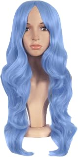 MapofBeauty 24 Inch Periwinkle Synthetic Long Wavy Wig with Side Bangs - Heat Resistant Cosplay Party Anime Wig for Women