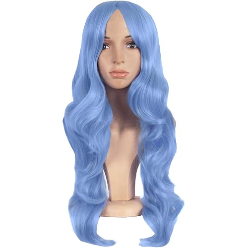 MapofBeauty 24 Inch/60cm Charming Synthetic Long Wavy Side Bangs Women Party Anime Cosplay Wig (Periwinkle)