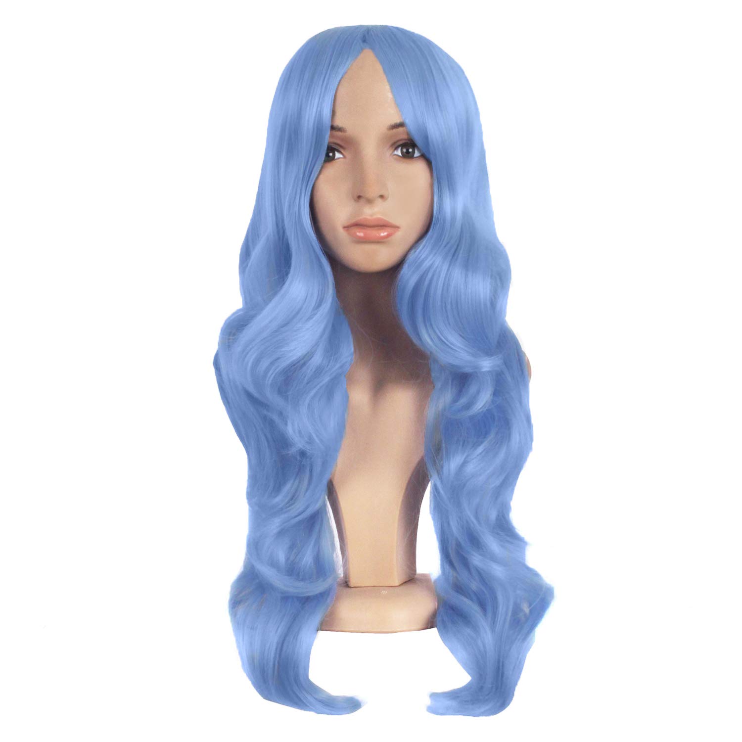 MapofBeauty 24 Inch Periwinkle Synthetic Long Wavy Wig with Side Bangs - Heat Resistant Cosplay Party Anime Wig for Women
