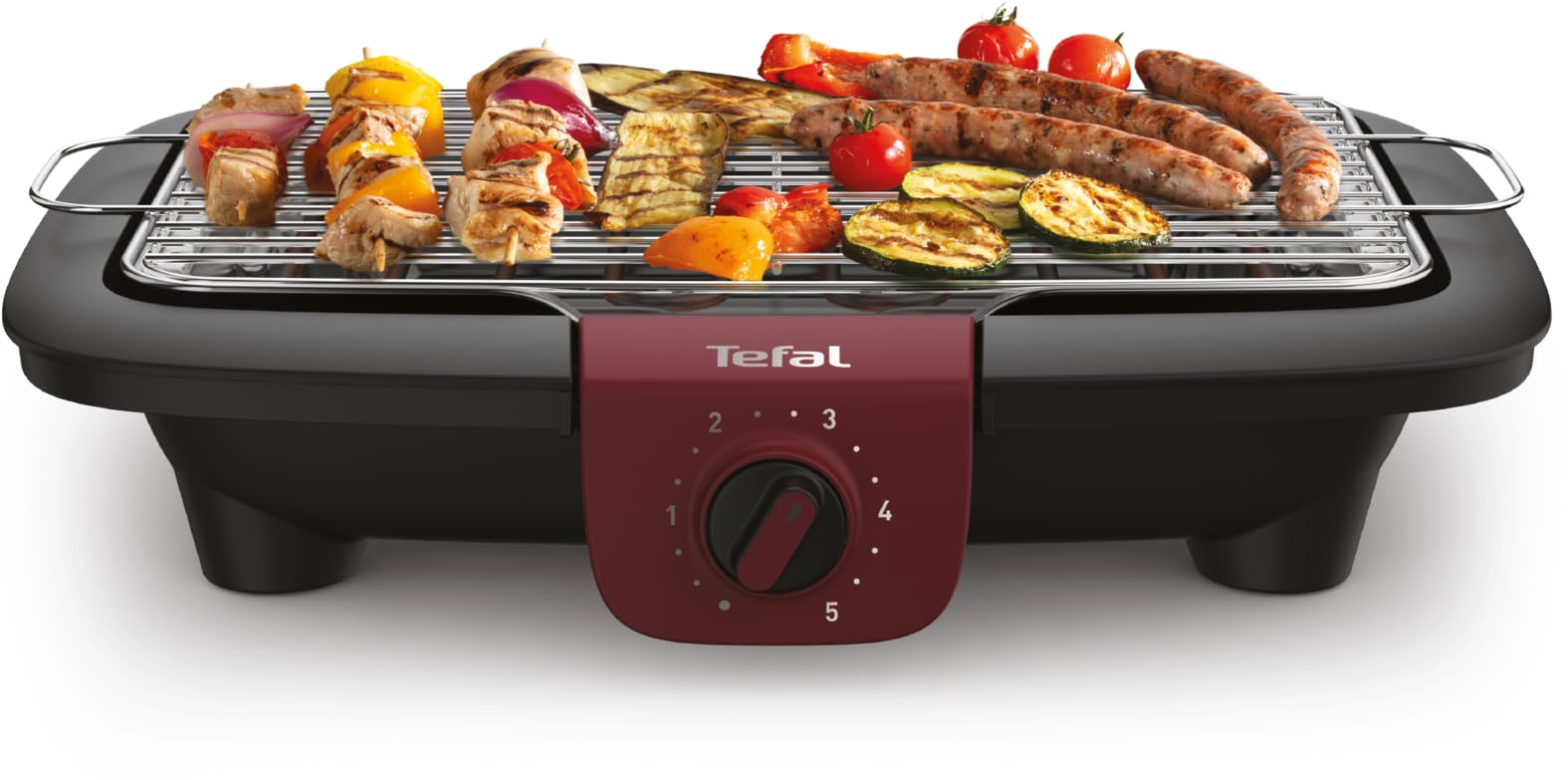 Tefal, BG90E5 Easygrill Adjust, barbecue elettrico da tavolo, 2300 Watt, superficie grill 720 cm², facile da pulire, nero/bordeaux