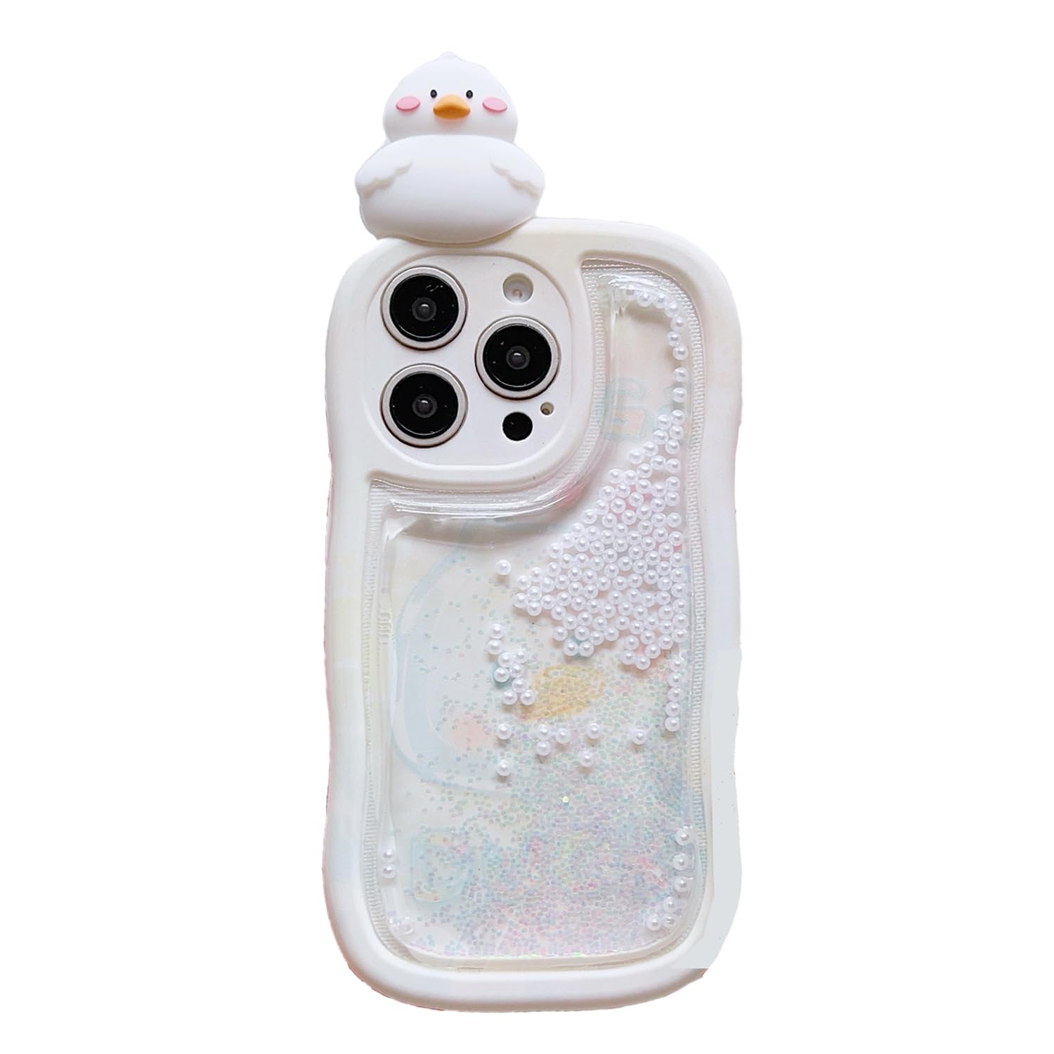 Flowing Liquid Quicksand Case for iPhone 16 Pro,Cute Kawaii Wave Frame Character Funny Duck Full Camera Protection Kids Girls Women TPU Case for