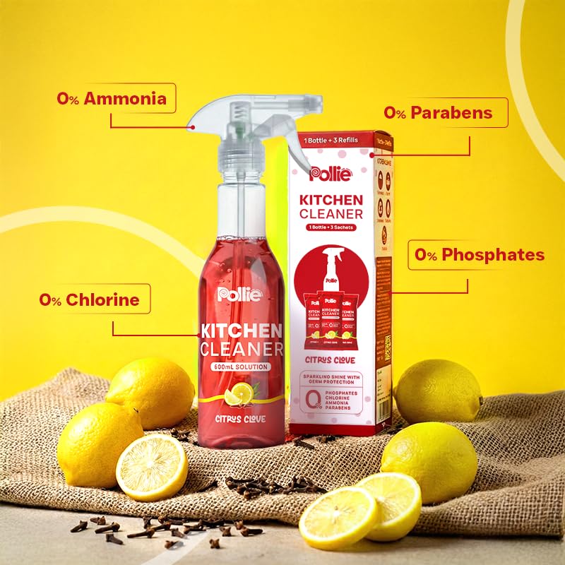 Image of Pollie Kitchen Cleaner 1.8L | Powerful Grease & Stain Remover for Indian Kitchens | Multi-Surface Use on Chimneys, Stovetops, Countertops & Appliances