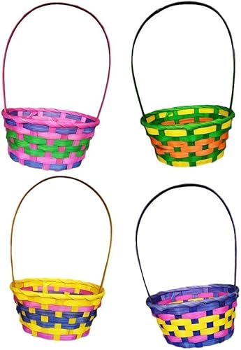 1 cesta tejida de Pascua, cesta de cacería de huevos de Pascua, color al azar, multicolor y colorido