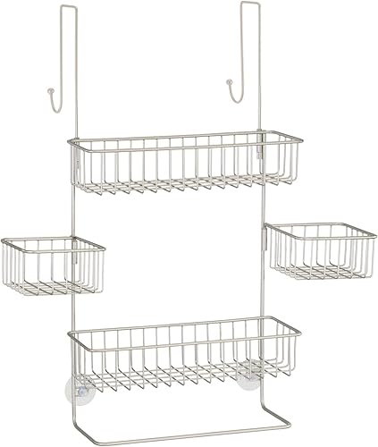 Miniatura 9 de mDesign Organizador de ducha de acero para colgar sobre la puerta, organizador de ducha colgante con 4 canastas, 2 ganchos, organizador colgante en