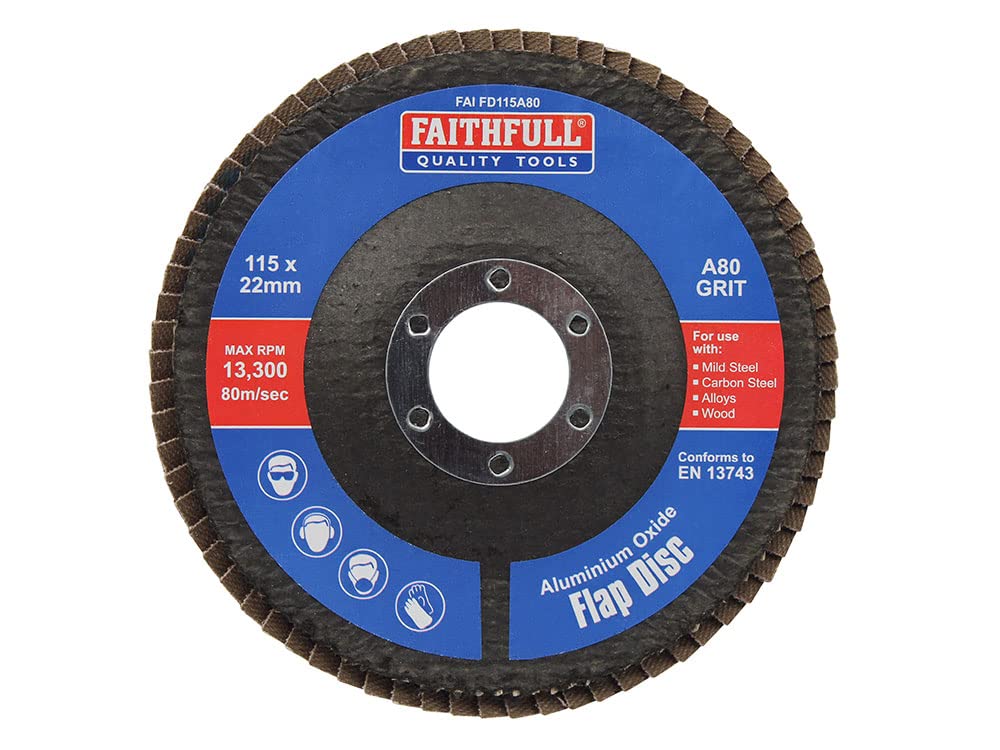 Faithfull Faifd115a80 Aluminium Oxide Flap Disc 115 X 22Mm 80 Grit | 5023969005720
