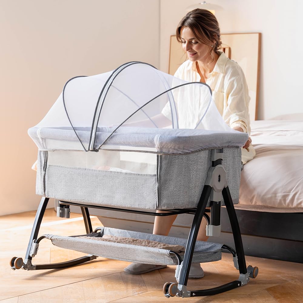 Photo 1 of ***USED - LIKELY MISSING PARTS - UNABLE TO VERIFY FUNCTIONALITY***
Bedside Crib, 3 in 1 Bassinet with Quick Height Adjustment and Mosquito Nets, Easy to Fold, Portable Beside Bassinet with Golden Triangle Structure, CPSC Certification