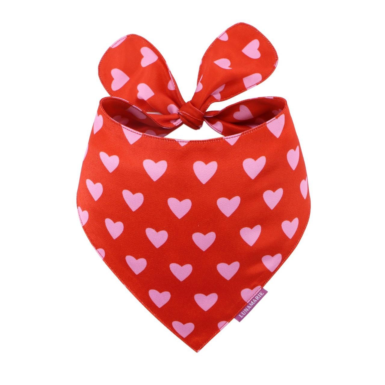 LunaMarie - Luxury Cat and Dog Bandanas - Hearts Designs | Premium Silky Poly Fabric | 100% Handmade Custom Shape Valentine's Day Dog Bandana Multiple Sizes (Evie Hearts, Small) โ image 1