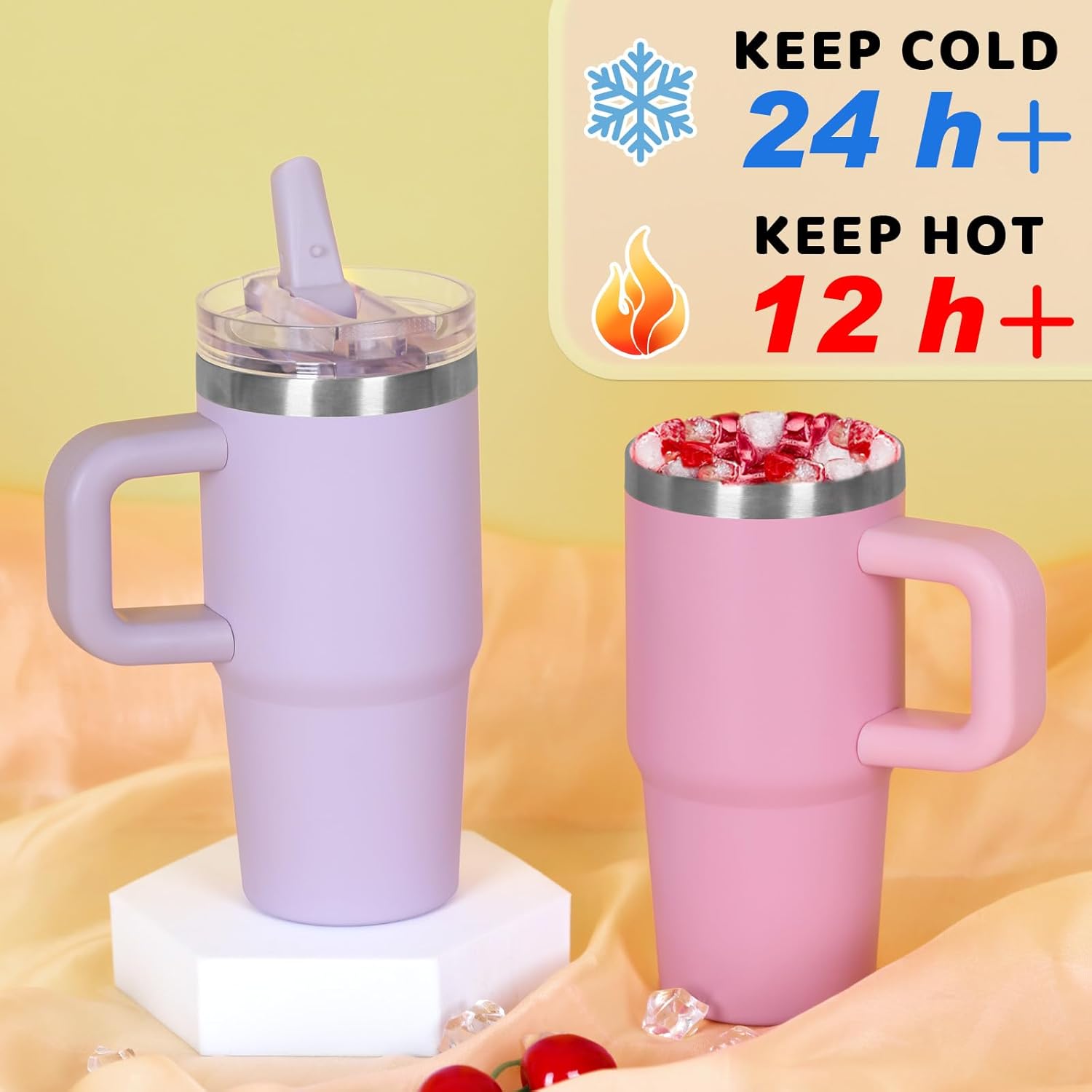 14 oz Tumbler for kids with Detachable Flip Straw Lid & handle, 100% Leak Proof 14 oz mini cup, Stainless Steel Vacuum Insulated Tumbler, Keep Cold or Hot (Pink, Hot Pink, Sky Blue, Lavender Purple) - Image 2