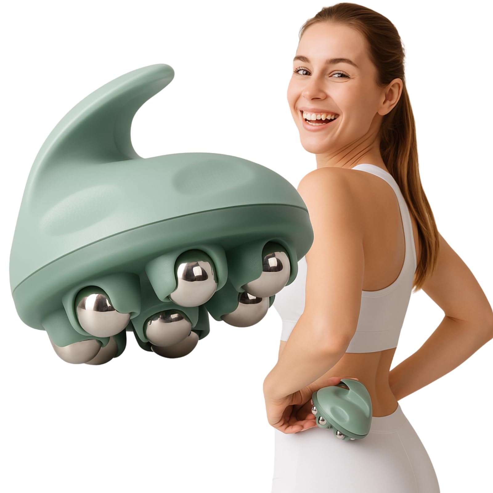 DREHKO Manual Anti-Cellulite Massager with 7 360° Stainless Steel Rollers | Legs, Thighs, Buttocks, Abdomen and Arms | Ideal for Applying Firming and Anti-Cellulite Creams (BLUE) (Green)