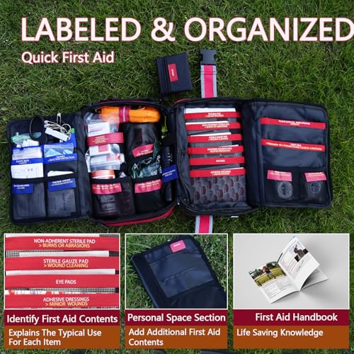 Advanced Comprehensive First Aid Kit with Well Organized Labelled Compartments Removable MOLLE System First Aid Trauma Kits for Car, Home,Camping, Office and etc.-401 Piece - Image 3