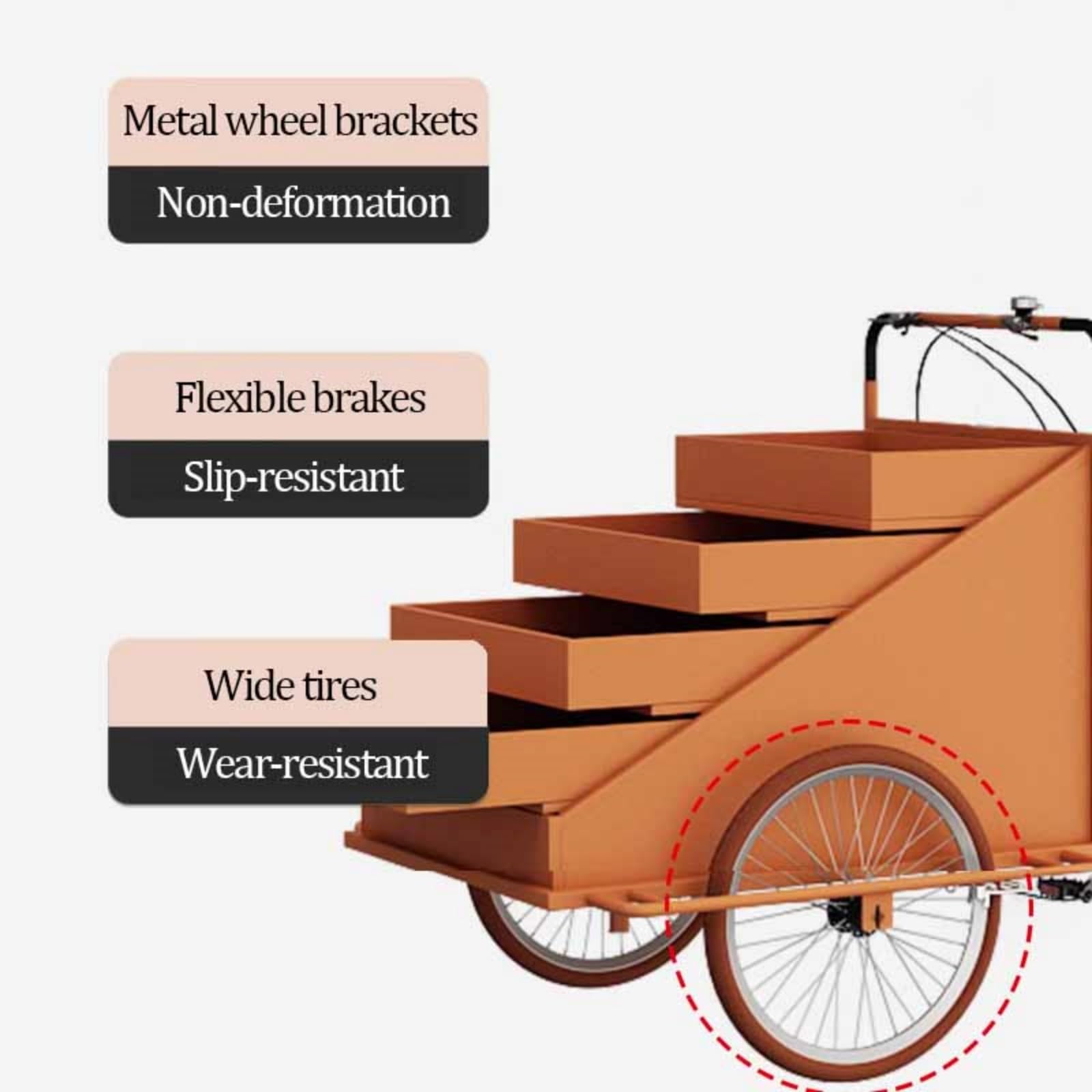 Mobiler Dreirad-Frachtwagen mit 4-lagigem Display-Rack, tragbarer Marktstand für Straßenverkauf und Lebensmittelkioskgebrauch